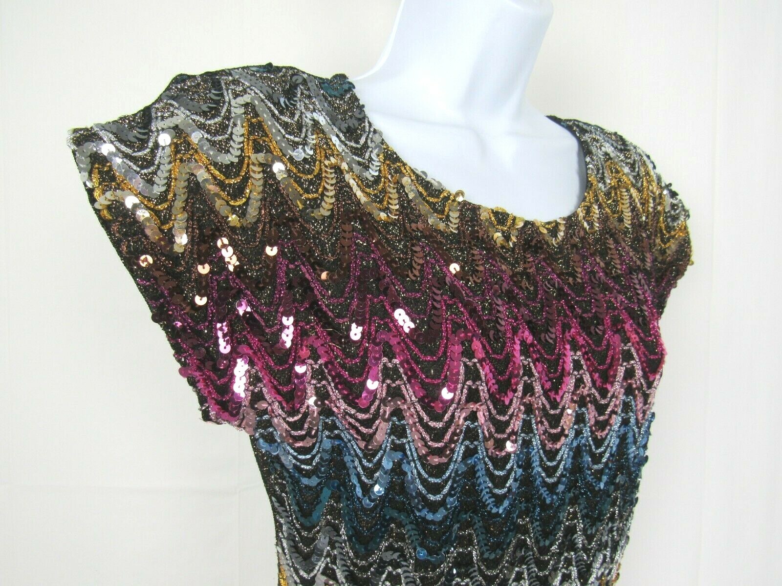 VTG 70s 80s JOSEPH II SEQUIN METALLIC THREAD GLITTER TOP MULTI COLOR DRAPED LOOK