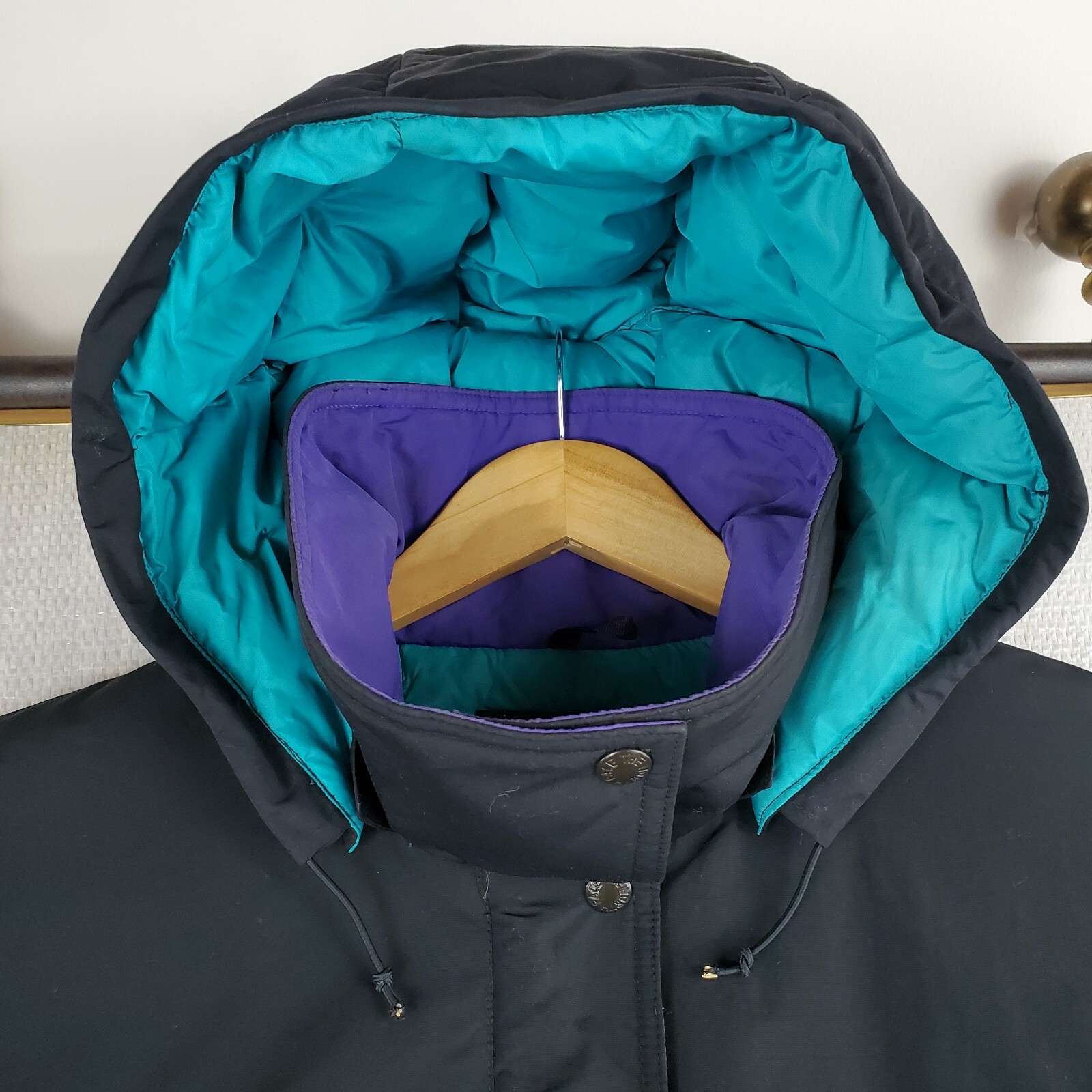 VTG THE NORTH FACE Size Large Womens Goose Down Hooded Black Winter Jacket Coat