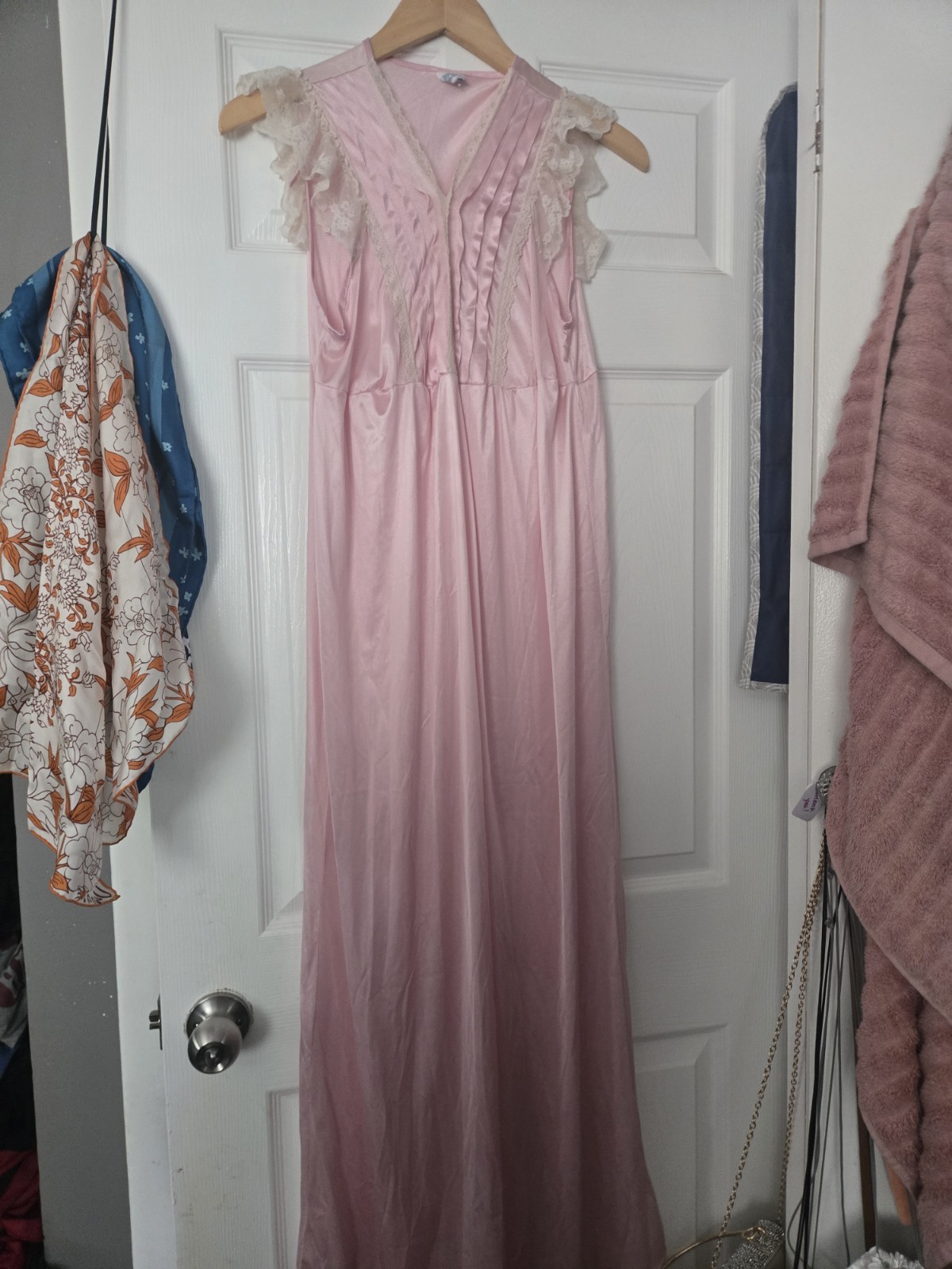 Vintage 1950s/1960s Mary Barron Maxi Nightgown Soft Pastel Pink Nylon Fabric