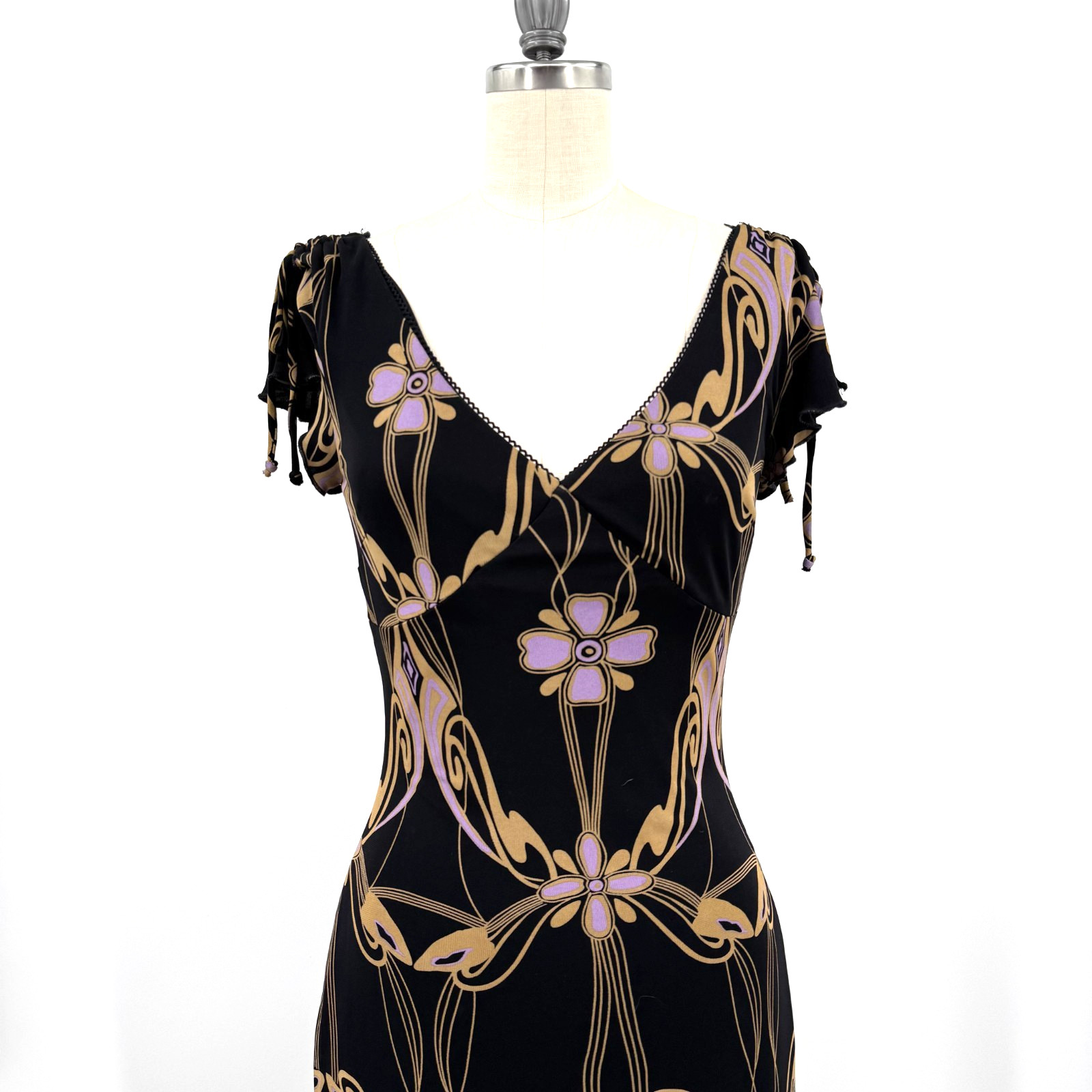 VTG 90s Y2K Guess Collection Dress Dark Art Nouveau Gothic Bodycon Midi USA