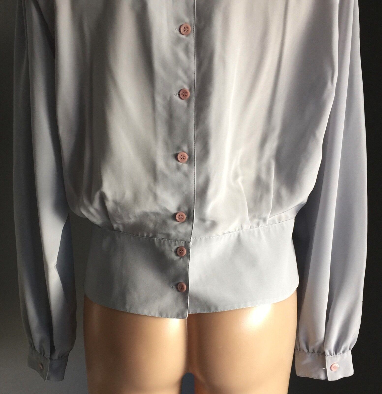 DAVID JONES EXCLUSIVE Top Dove Grey Long Sleeve PINK BUTTONS Blouse Lace Size 10