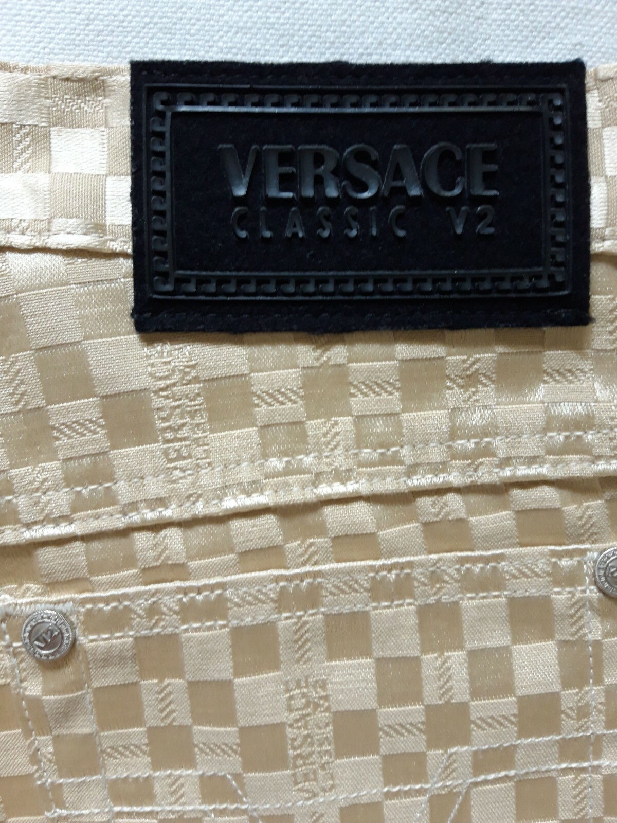 VERSACE CLASSIC V2 pantaloni donna vintage 5 tasche jeans beige oro vita alta