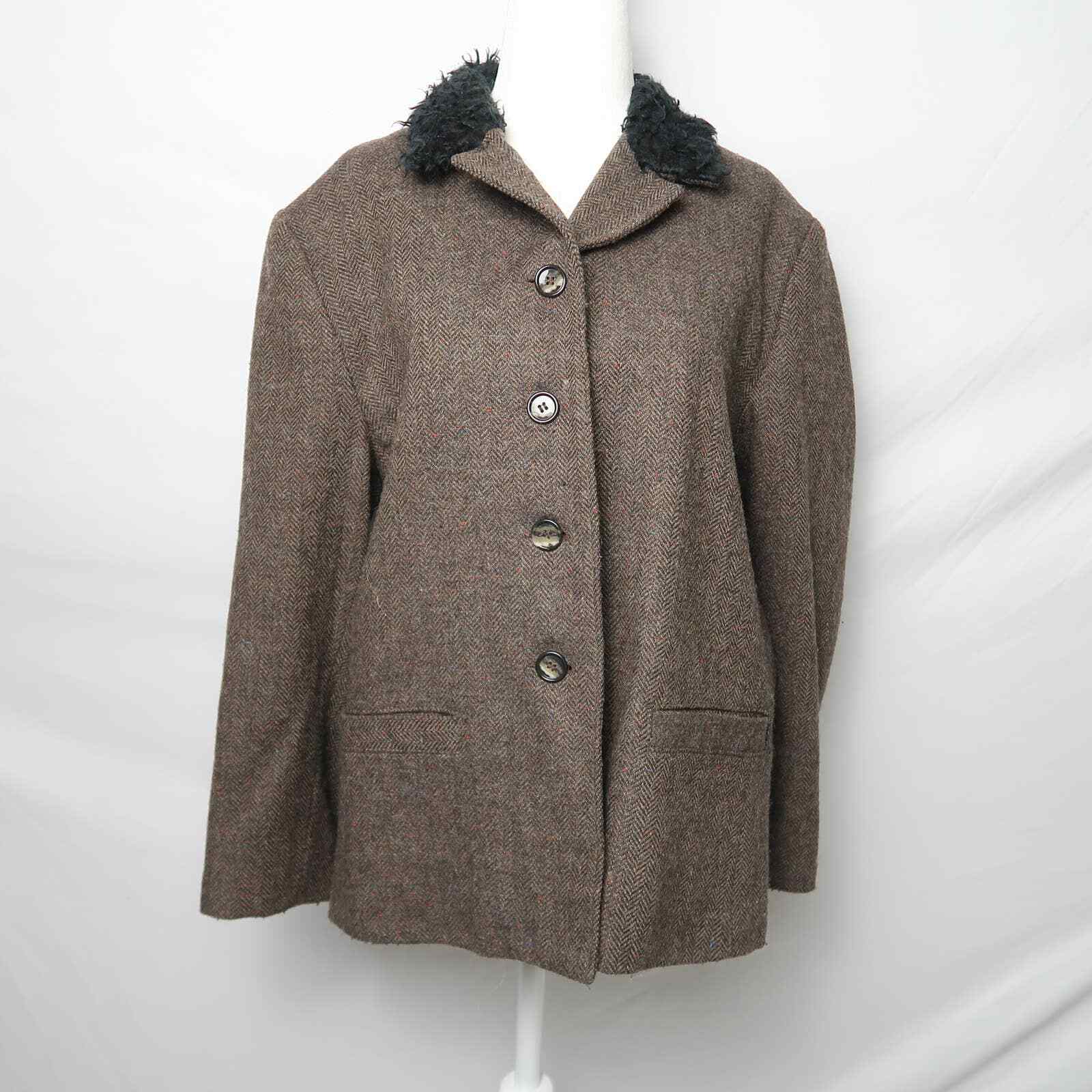 Vintage 90s Jordan & Cole brown and black herringbone wool blazer jacket L