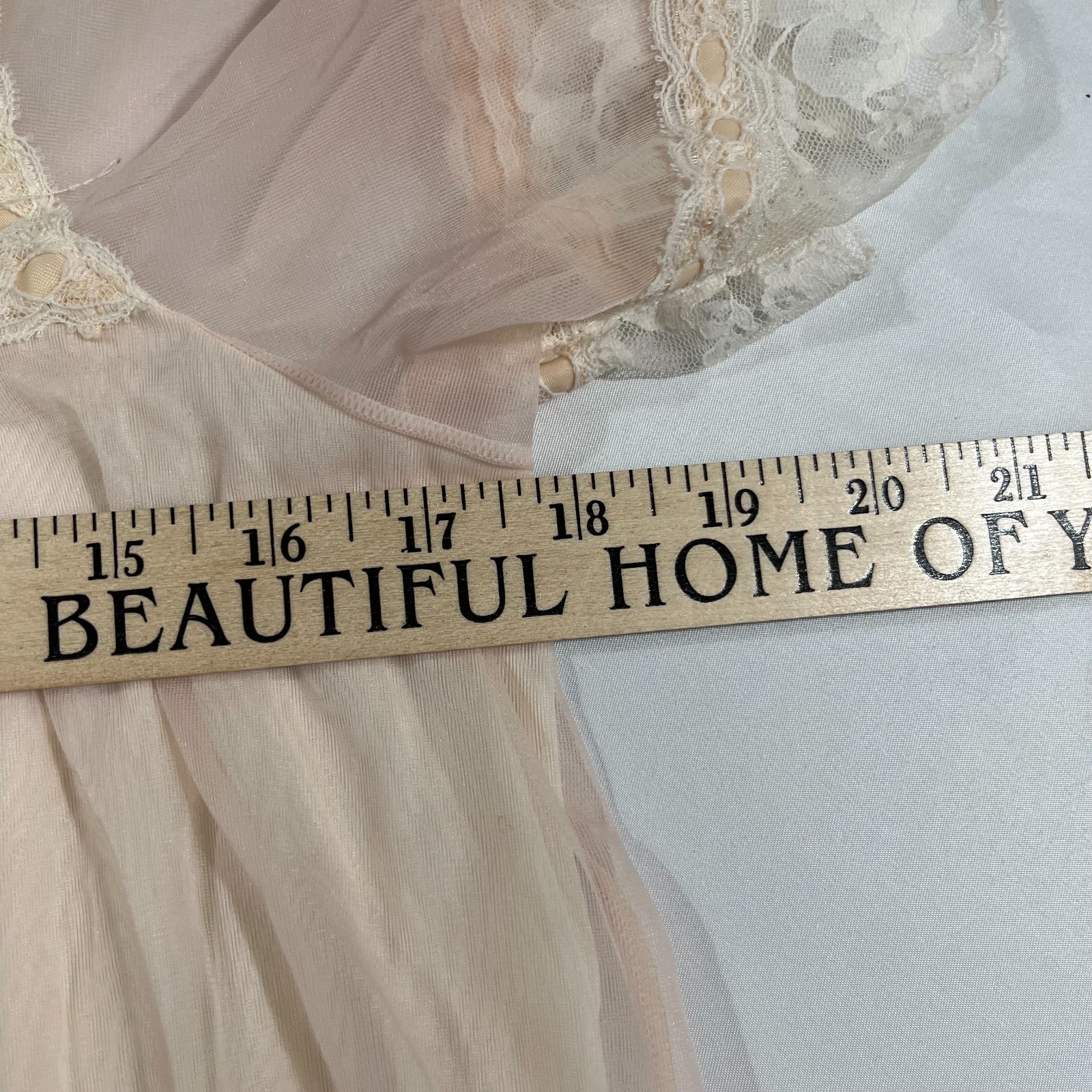 Vintage 60s St Michael Pink Sheer Nightgown Lace Coquette Cottagecore Size 6