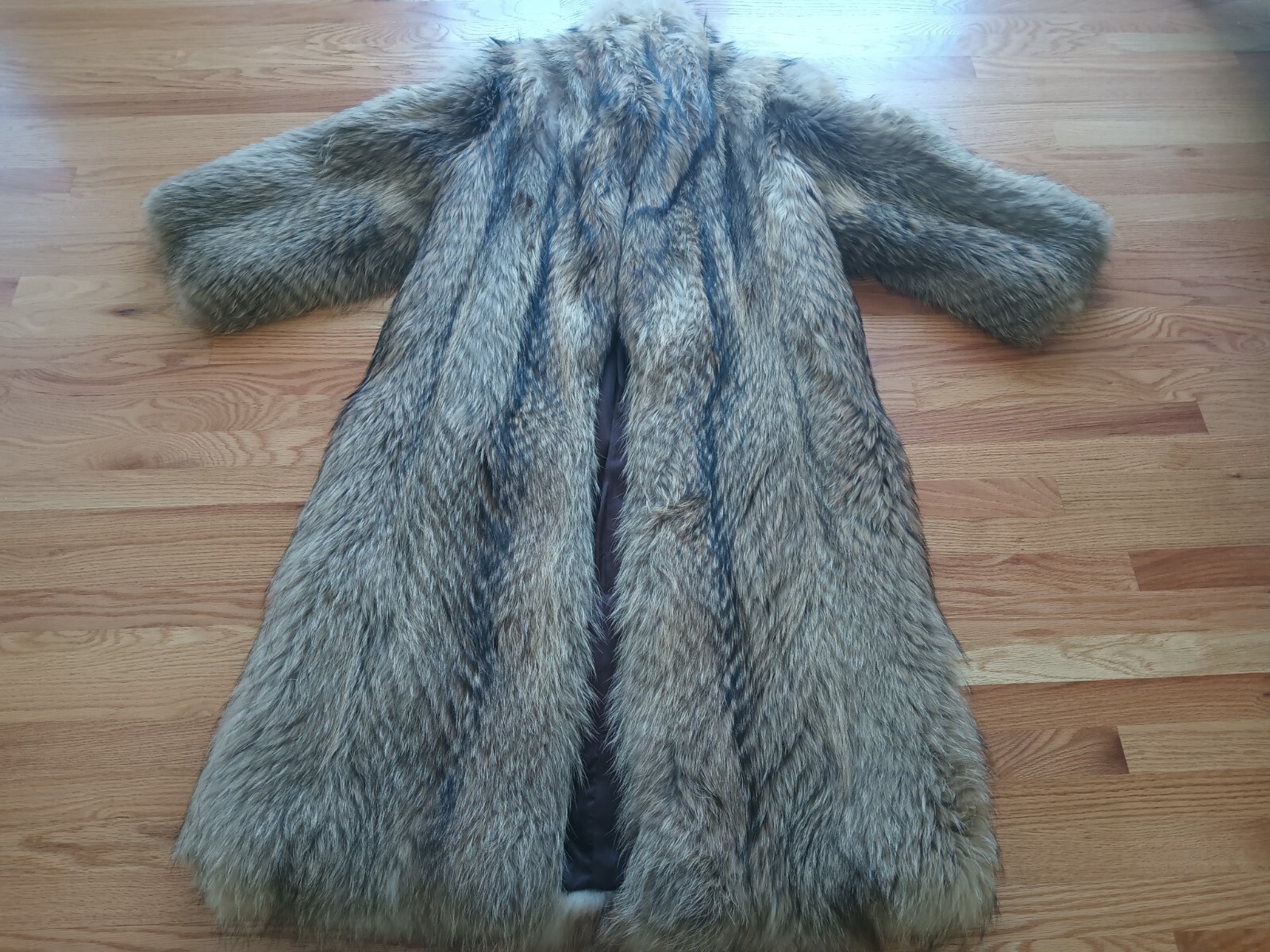 ADOLFO Bold Beauty Collared Feathered Finnish Raccoon Fur Coat Full Length Plus