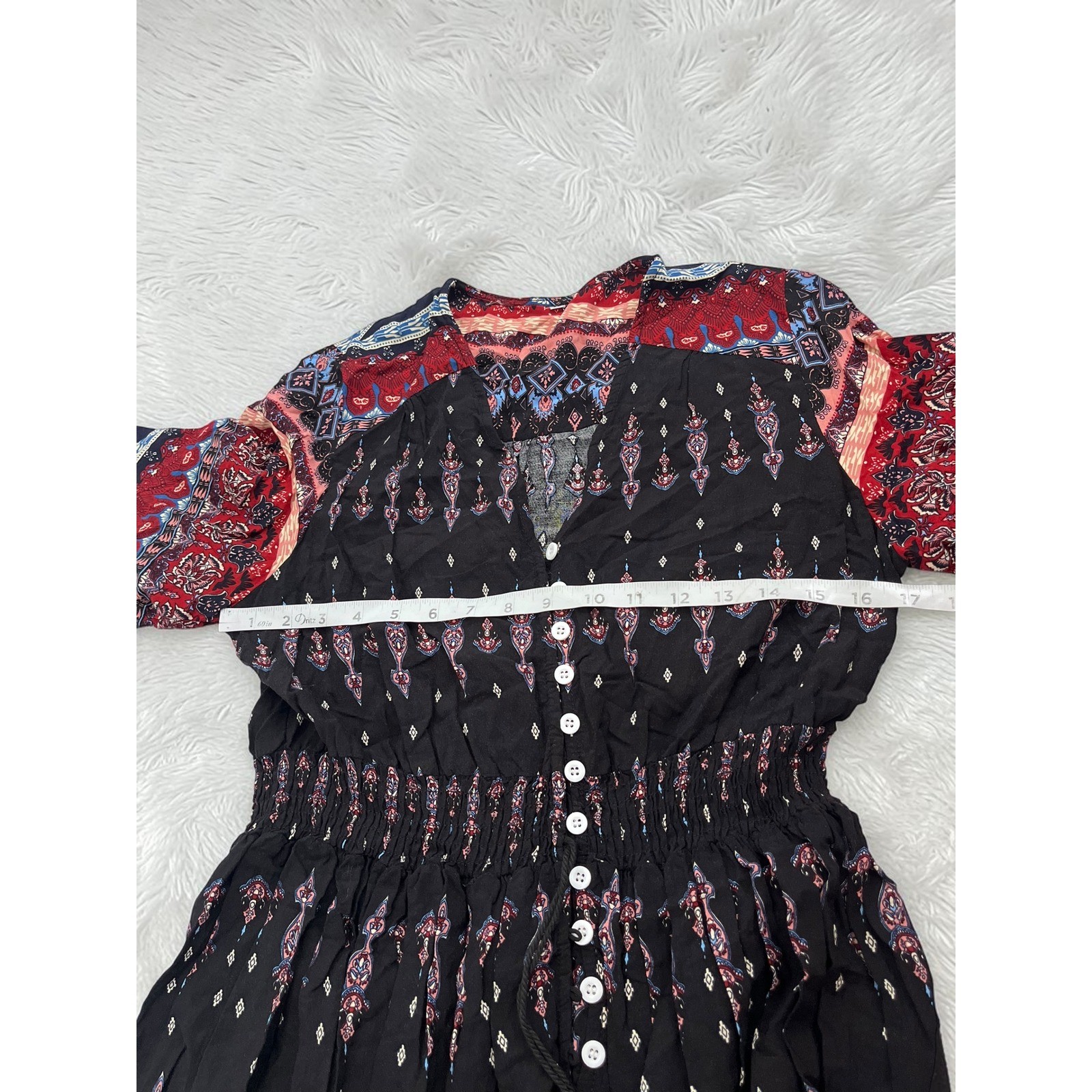 Unbranded Boho Paisley Print Button-Front Tassel Dress Size XL