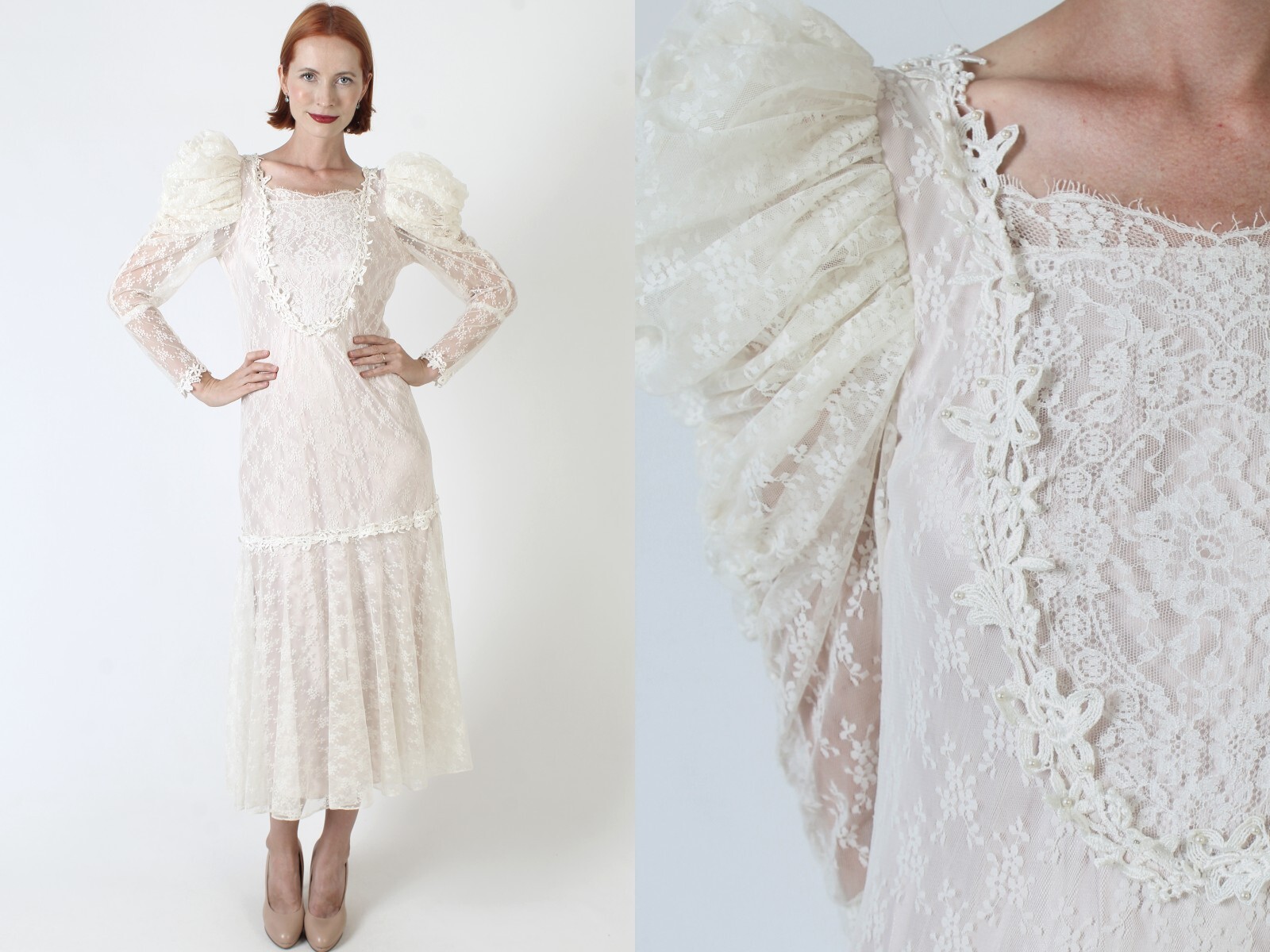 Vintage Cachet By Bari Protas Dress Victorian Edwardian Flapper Lace Wedding 7 8