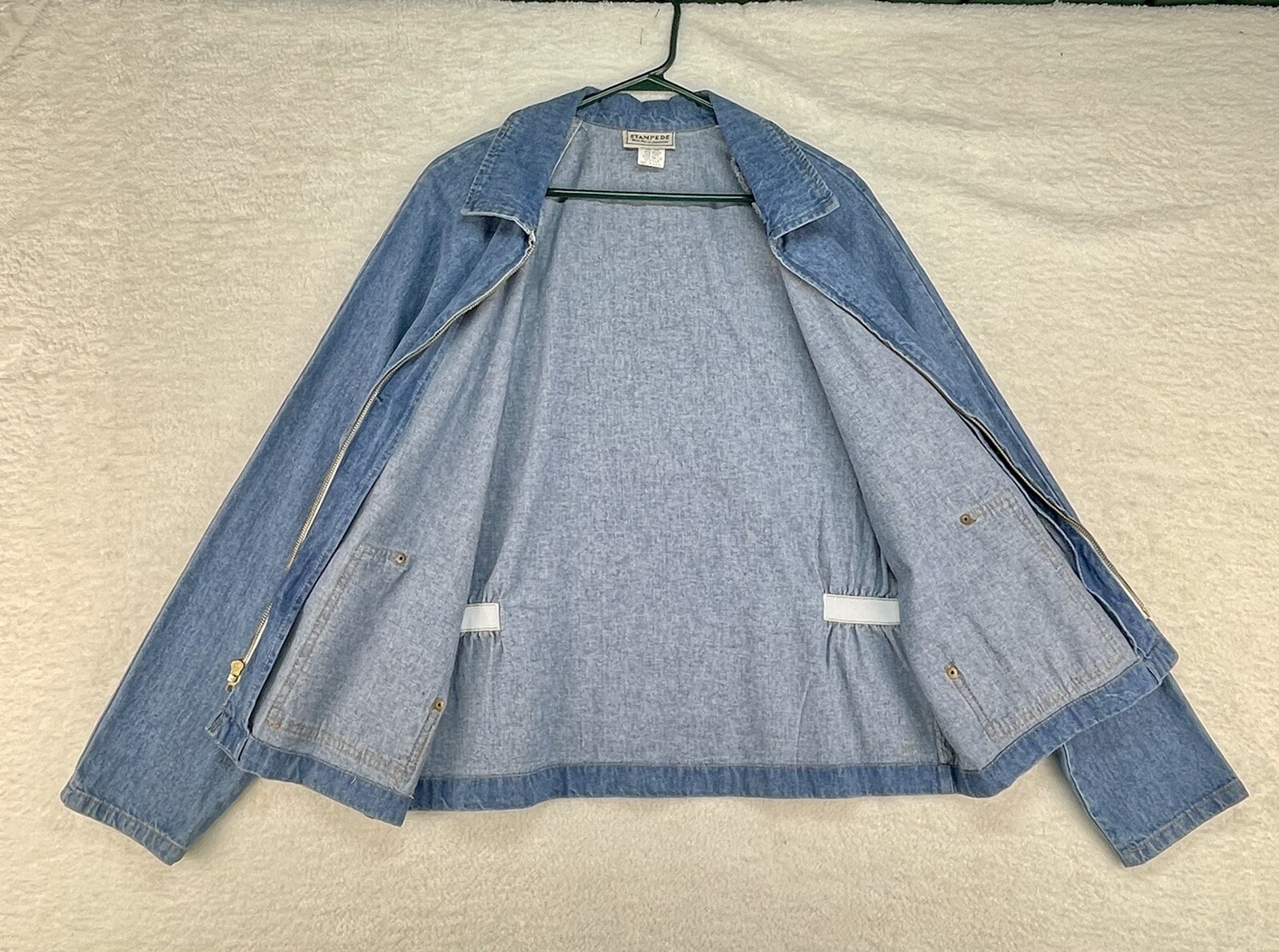 VTG Stampede Denim Jacket Made in USA Elastic Gathered Waist Full Zip 2839