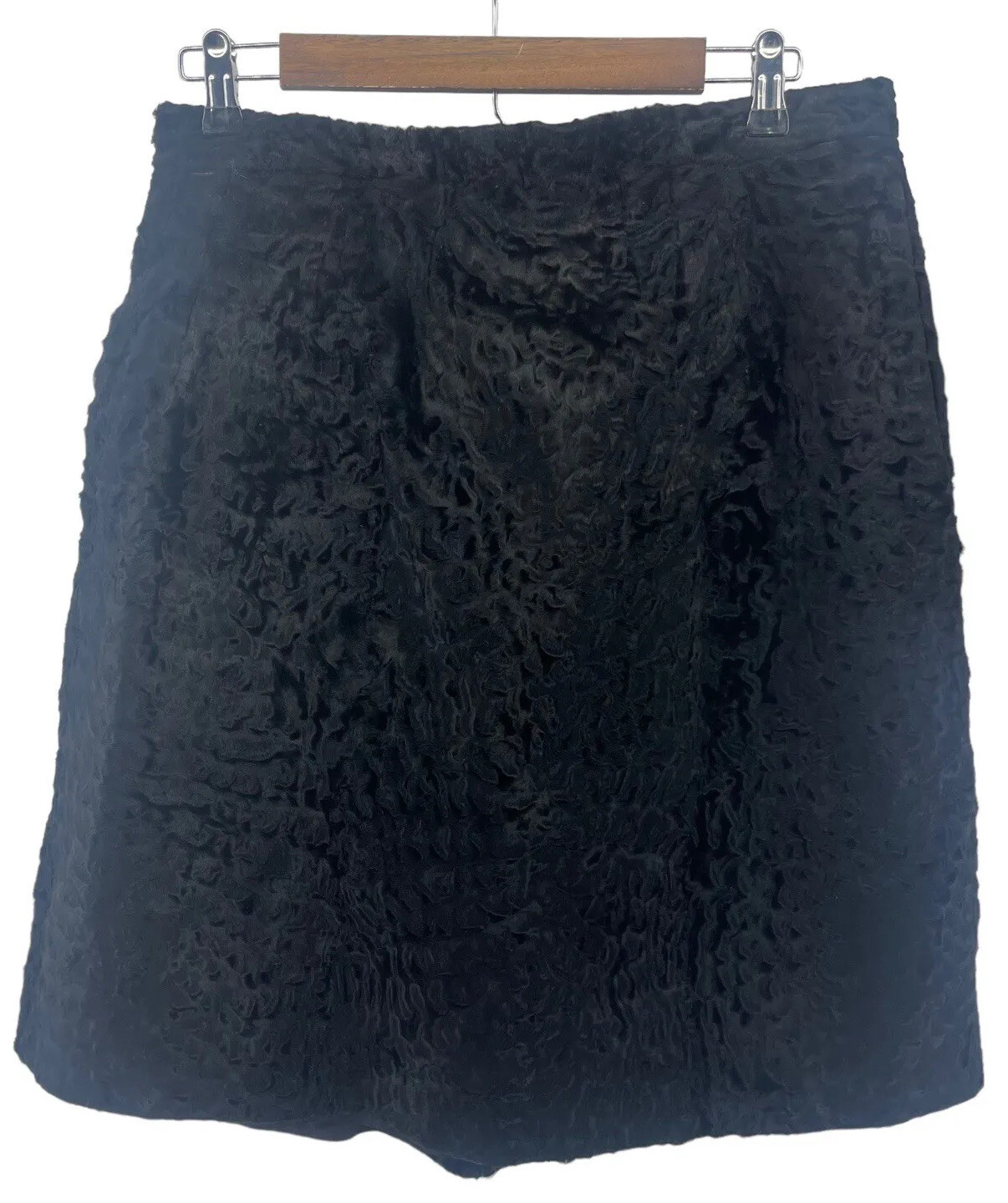 Vintage Persian Lamb Curly Wool Skirt Ben Thylan Womens 12 Black A-Line Knee