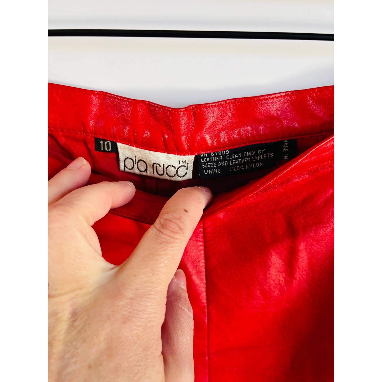 Pia Rucci Leather Pencil Skirt Womens 10 Red Vintage High Waisted Midi 80s 90s