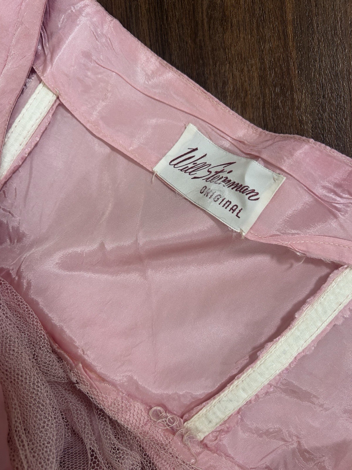 Vintage 1950s Will Steinman Rose Pink Cupcake Satin Silky Prom Gown Dress