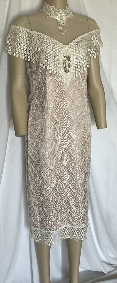 Vintage 1990’s Harmony Ivory Over Antique Satin Dress, Size 8