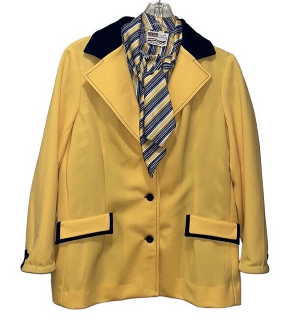 Vtg 70s Montgomery Ward Bright Yellow/Blue Polyester Blazer Blouse MCM Secretary