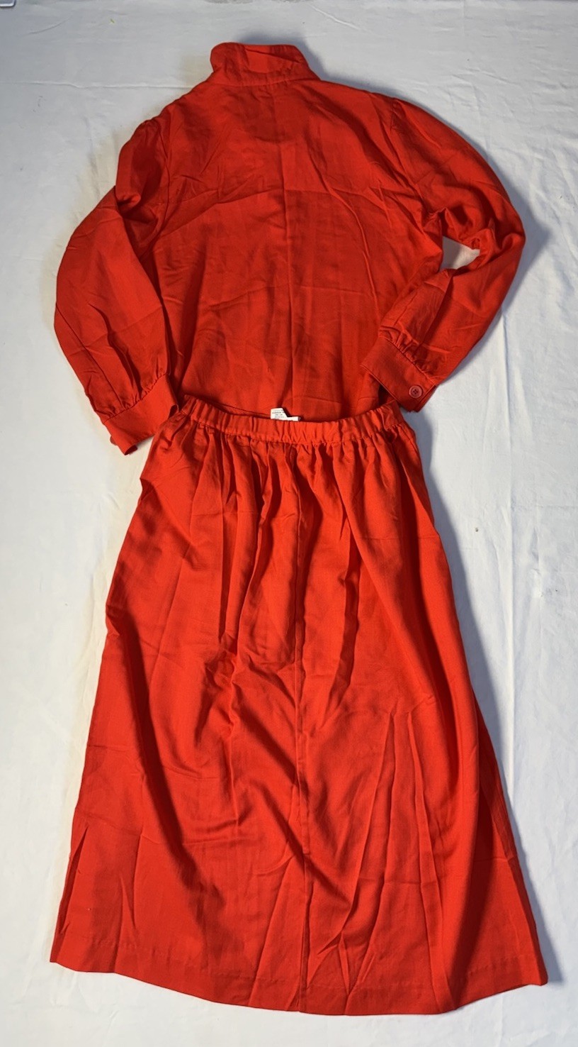 Folio By Fire Islander Vintage 60-70s Orange Collared Skirt & Blouse Set Sz 12