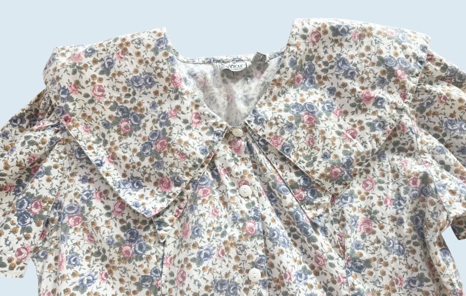 Vintage BONJOUR Floral Peter Pan Collar Blouse Top 1980s Size Small