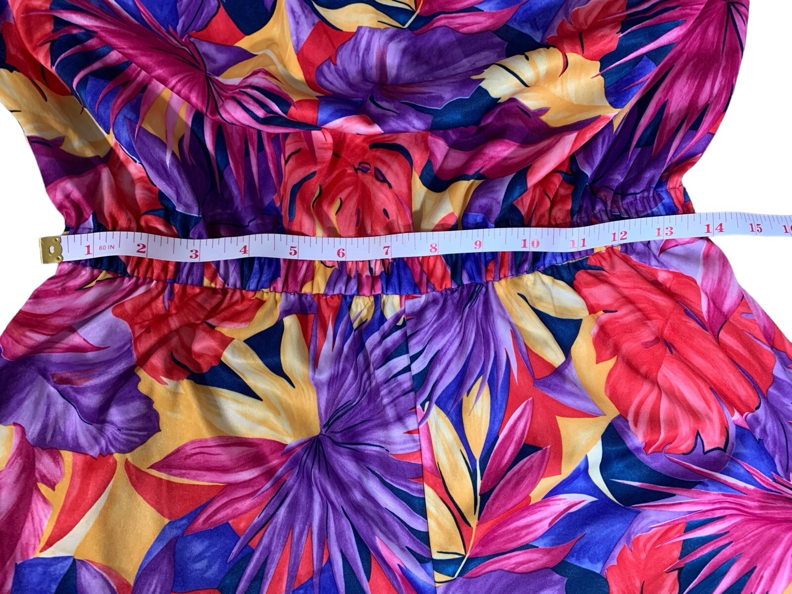 Granada Vintage 70’s Colorful Tropical Palm Leaf Print Strapless Short Romper