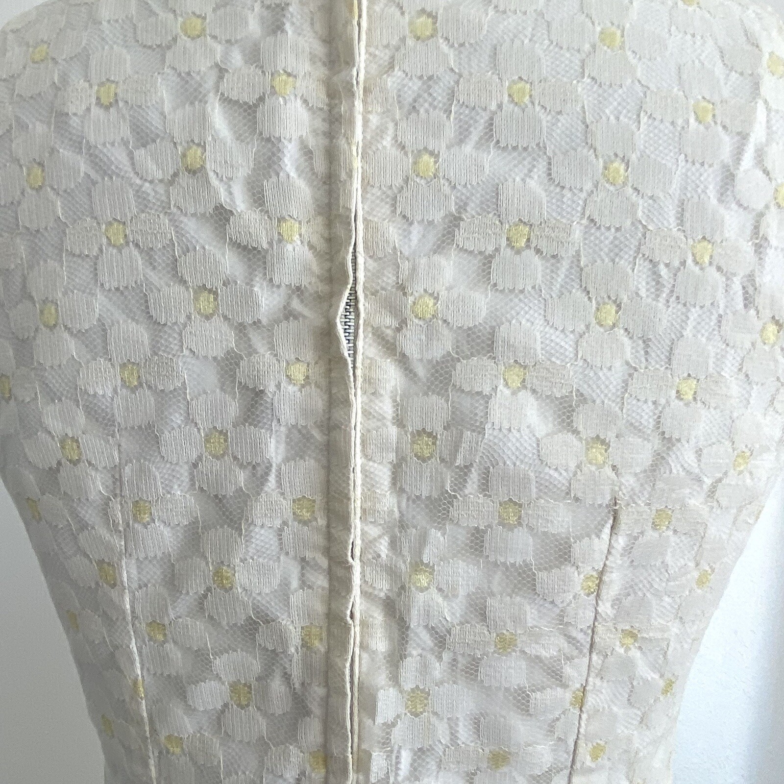 Vintage 60s Daisy Mesh Lace Women’s Dress Floral Sleeveless 4 Small Boho Mod