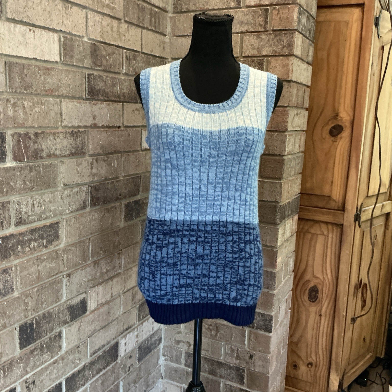 70s VTG Tami Blue Color Block Sweater Vest Knit Sleeveless Size M Taiwan #35E4