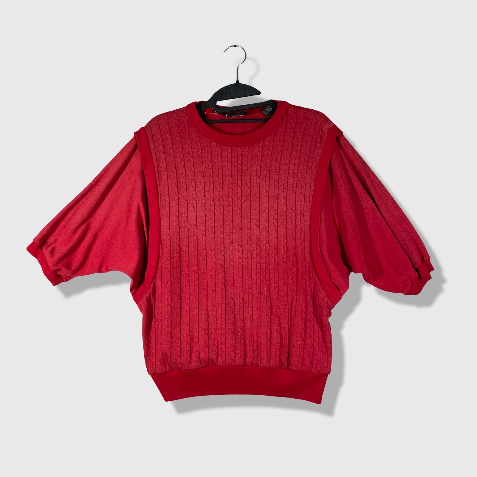 Box Car Cable Knit Batwing Sweater Womens Large Red Vintage 80s Retro