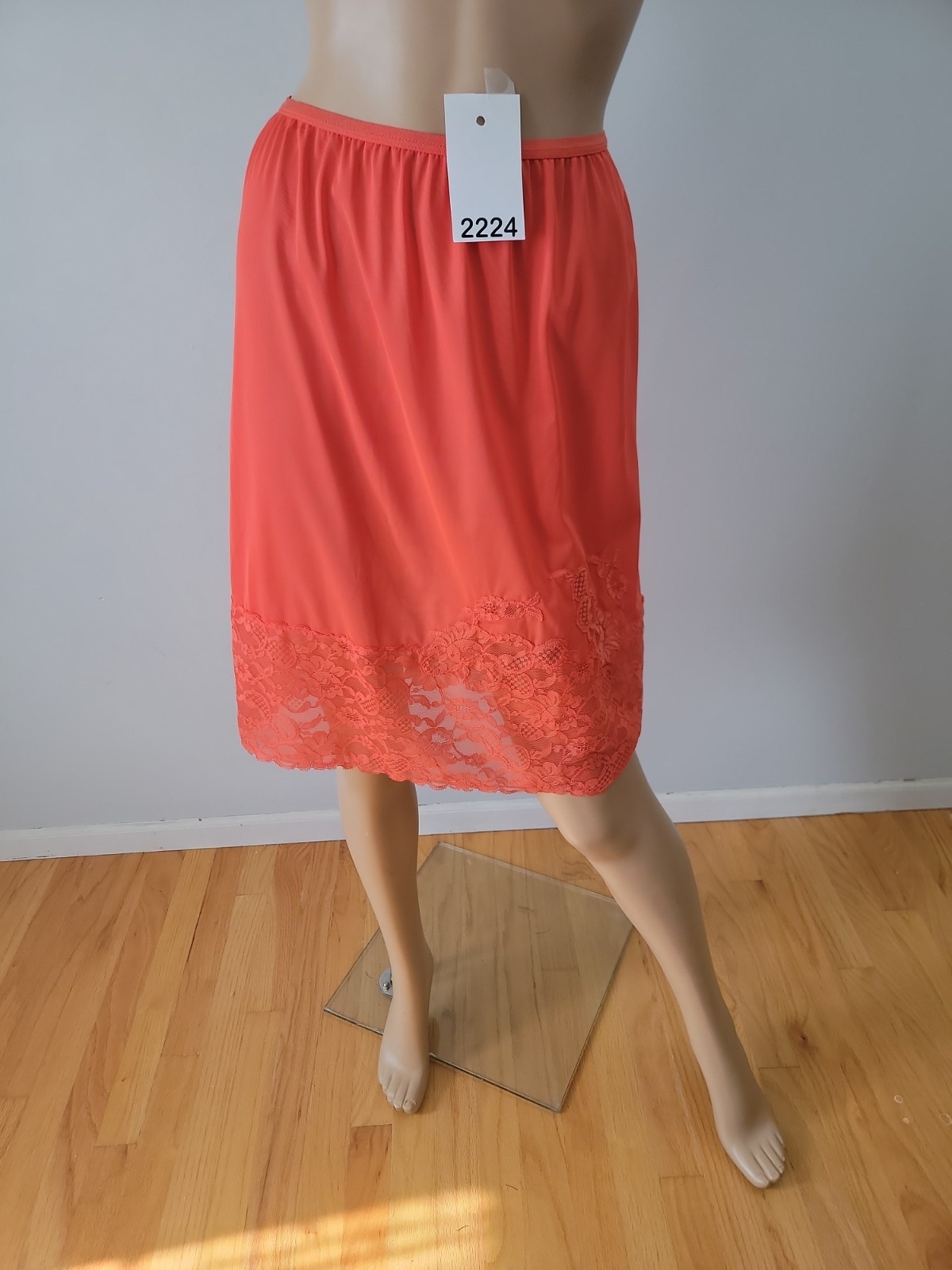 Vintage Vanity Fair Tricot Nylon PTab Burnt Orange Half Slip Lace Detail Size MD