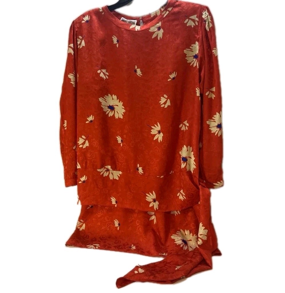 Vintage Red Silk Skirt Suit Set Size 6 Maggy London Jeannene Booher Womens 80s