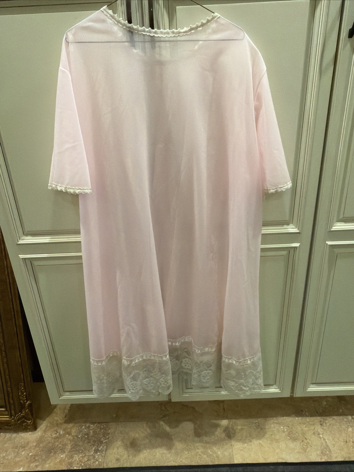 Vintage Lingerie Set Pink Lace Satin And Soft Tulle Robe And Sweet Nightie XL