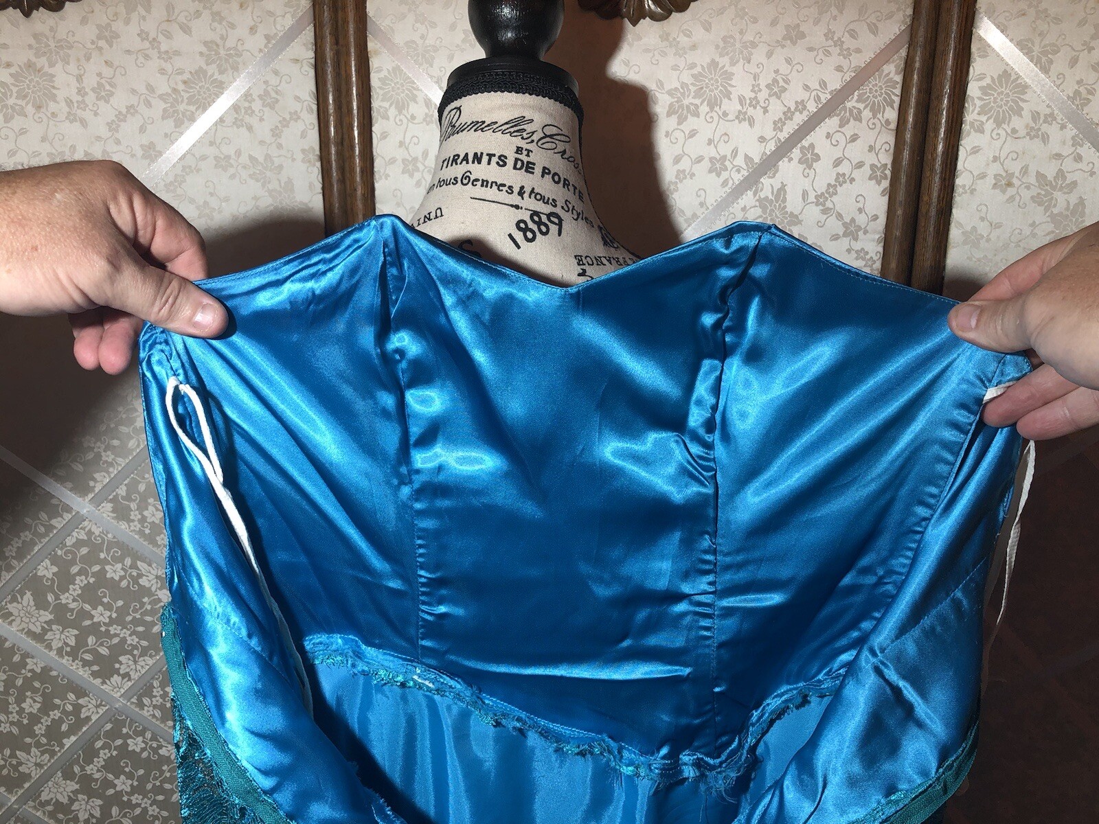 Vintage 80’s Lace Over Satin Teal Tea/Party Prom Dress Satin Bow Bling Sz 6 XS