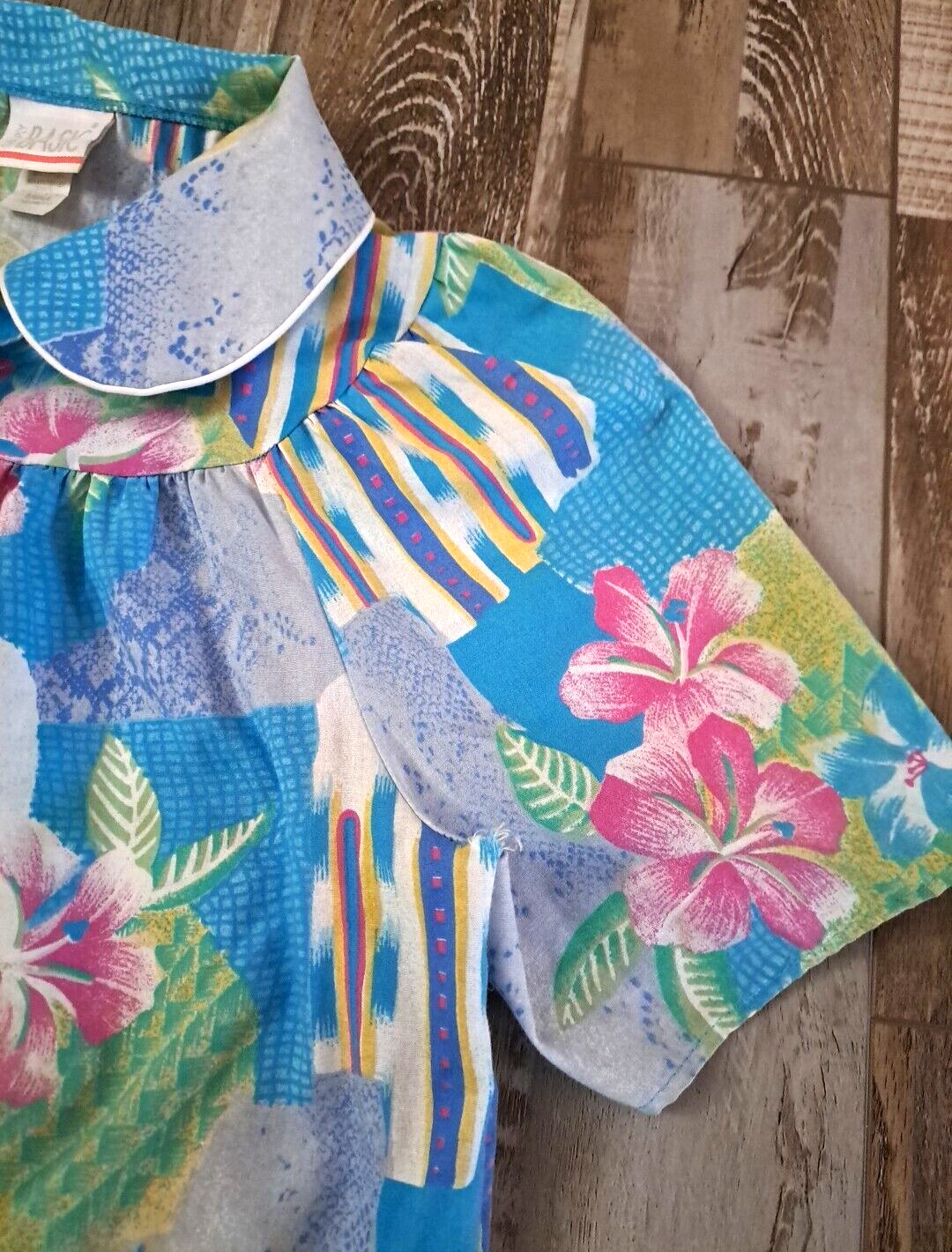 VTG Women’s House Coat Beach Coverup Short Sleeve Snap Closure Pockets Aloha S