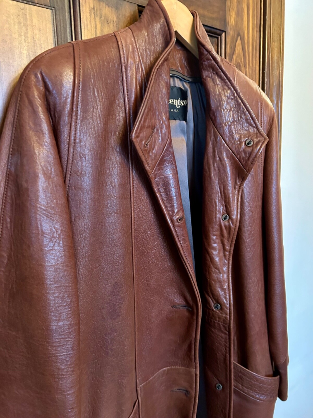 Vintage Women’s Brown Leather Slouch Car Coat Jacket SZ M 44” Vincent’s Indiana