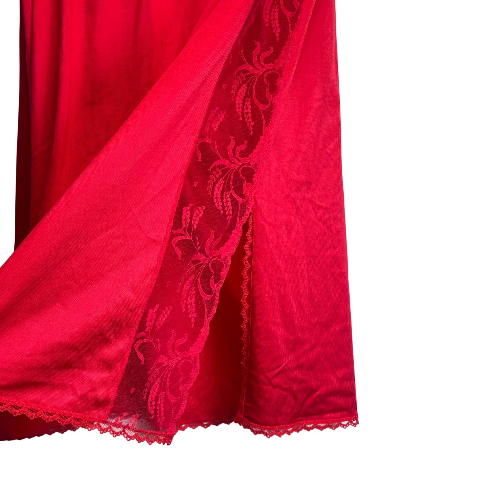 VTG 60s Sabrina Red Slip Skirt Lace Side Slit Lingerie Nylon Coquette Sz L