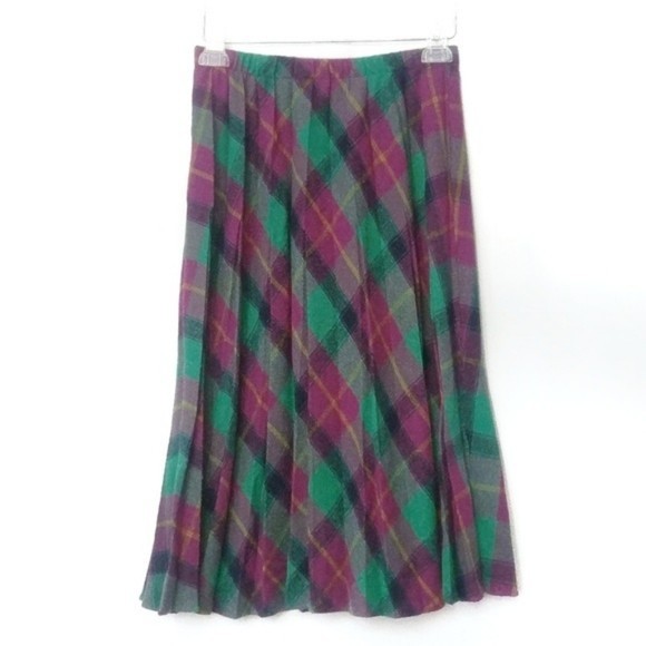 Vintage Take 1 pleated secretary skirt purple green wool blend S
