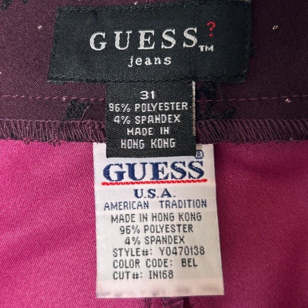 Vintage GUESS USA Velvet Burn-Out Glitter Pants Y2K Bootcut Size 31 Witchy Rare