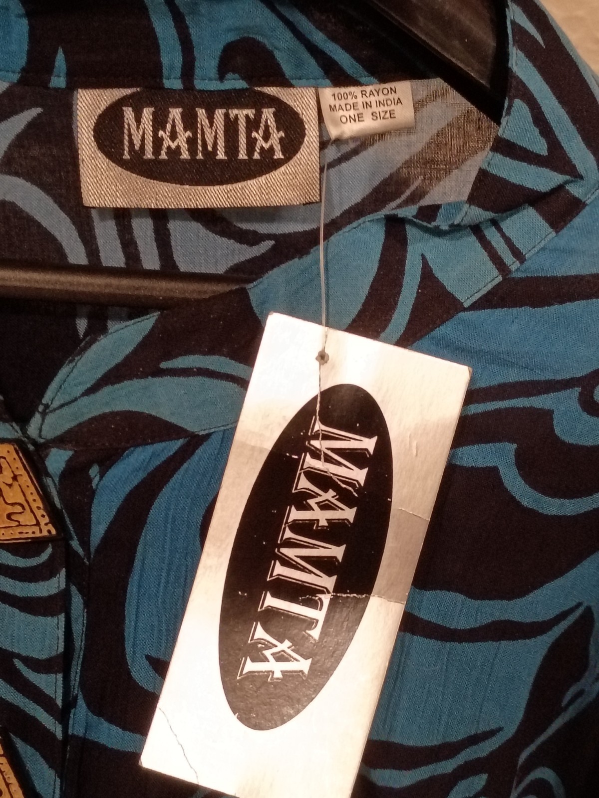 Vintage Mamta Blouse Dress Blue & Black Swirl Pattern Women’s One Size Fits All.
