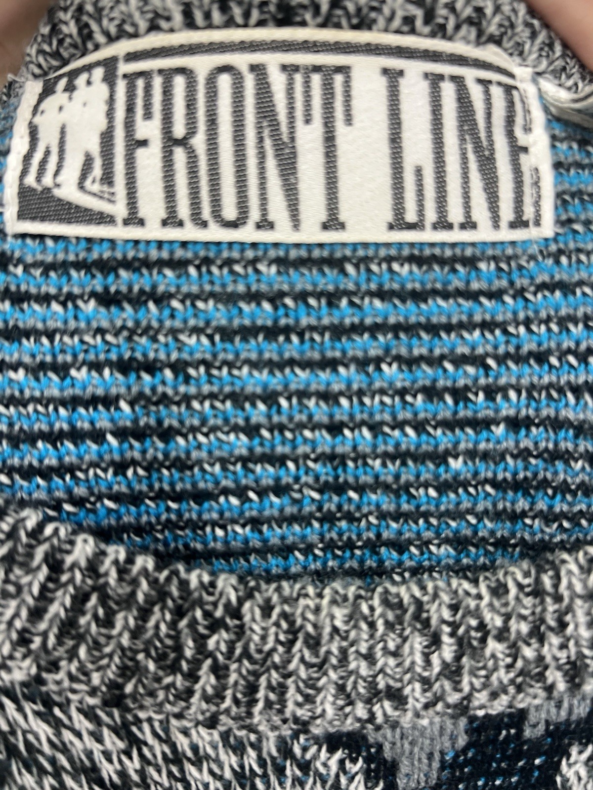 Vintage 80s 90s Cosby Style Frontline Sweater Teal Blue Chunky Knit Retro