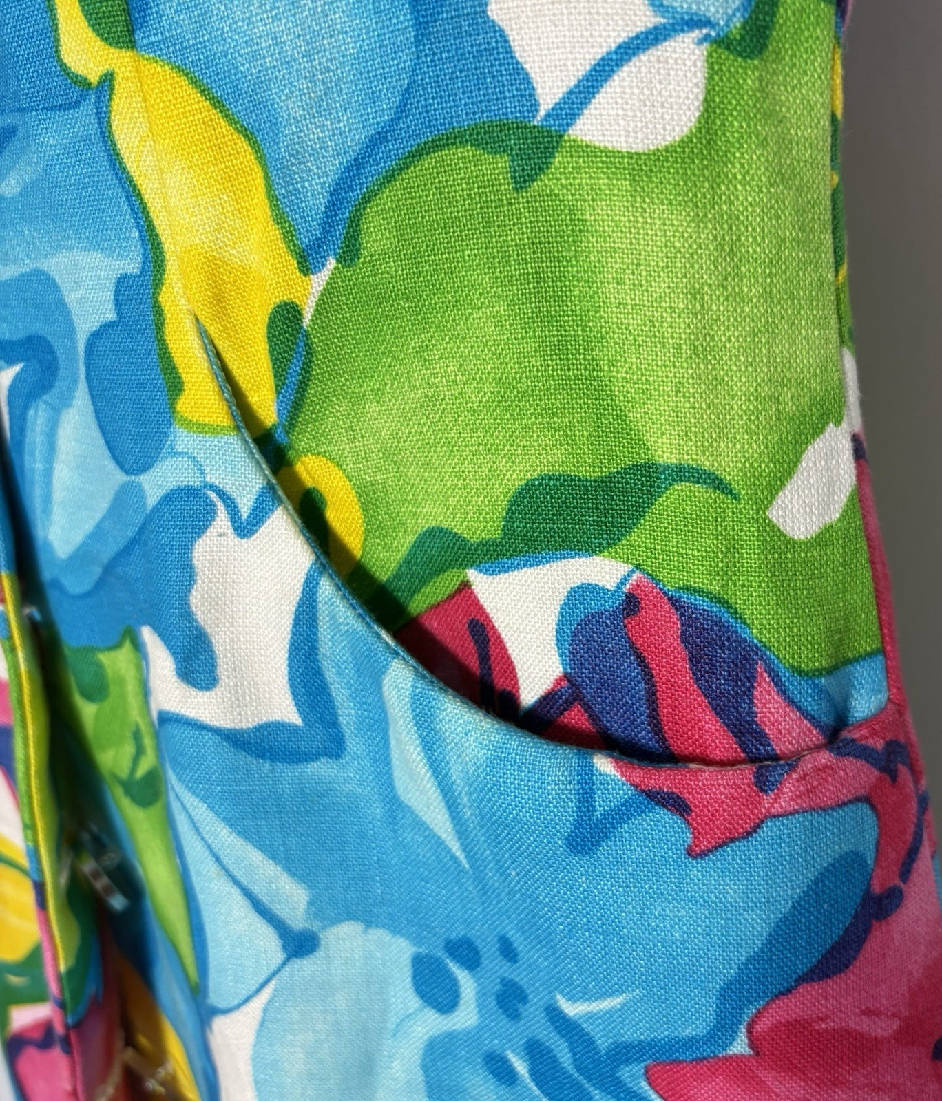 Vtg Luca Luca Italy Linen Sheath Dress Floral Italy 42 US 6 *see measurements