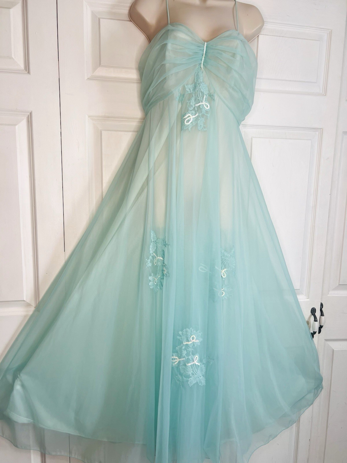 Vtg Vanity Fair Size 34 Gown Chiffon Double Seafoam Evening Long Dress Hostess