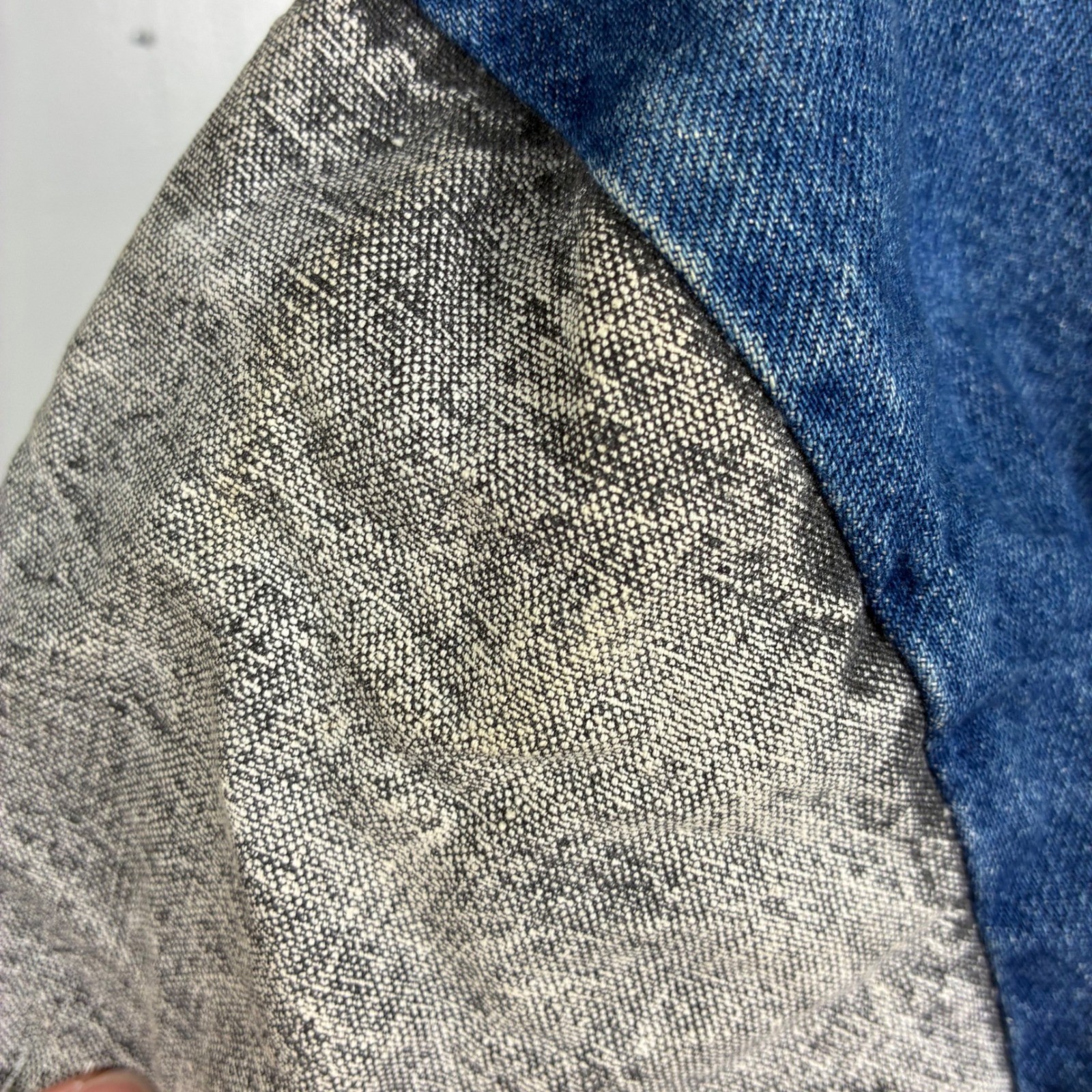 Vtg 80s GUESS by Georges Marciano Colorblock Fringe Denim Jacket AcidWash Bomber