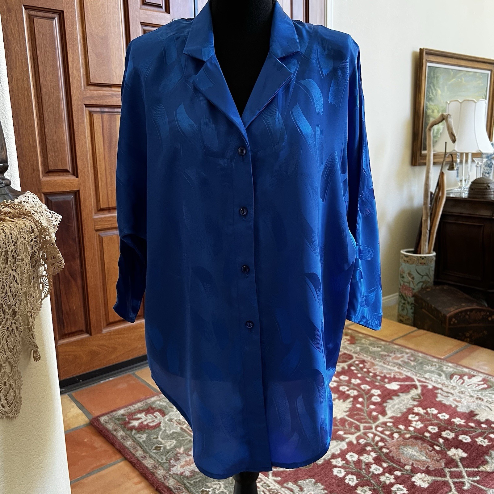 Vintage 70’s Lori Of California Royal Blue Polyester Blouse Sz 12
