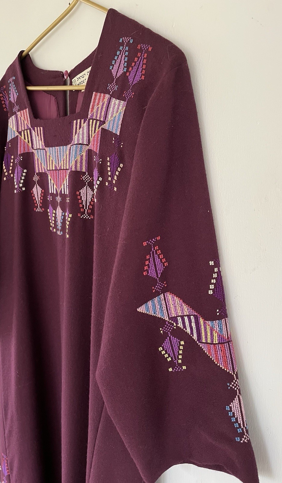 Vintage 1972 Hand Embroidered Wool Ethnic Caftan 70s Kaftan