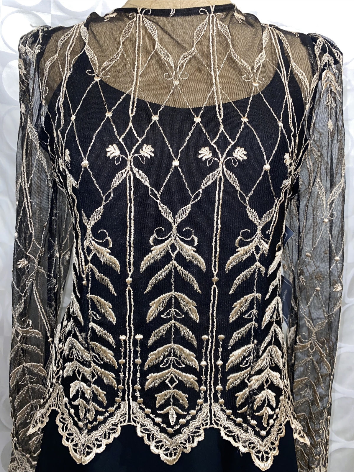 Vtg Cachet Formal Dress Bari Protas Elegant Black Gold USA Made New 9/10