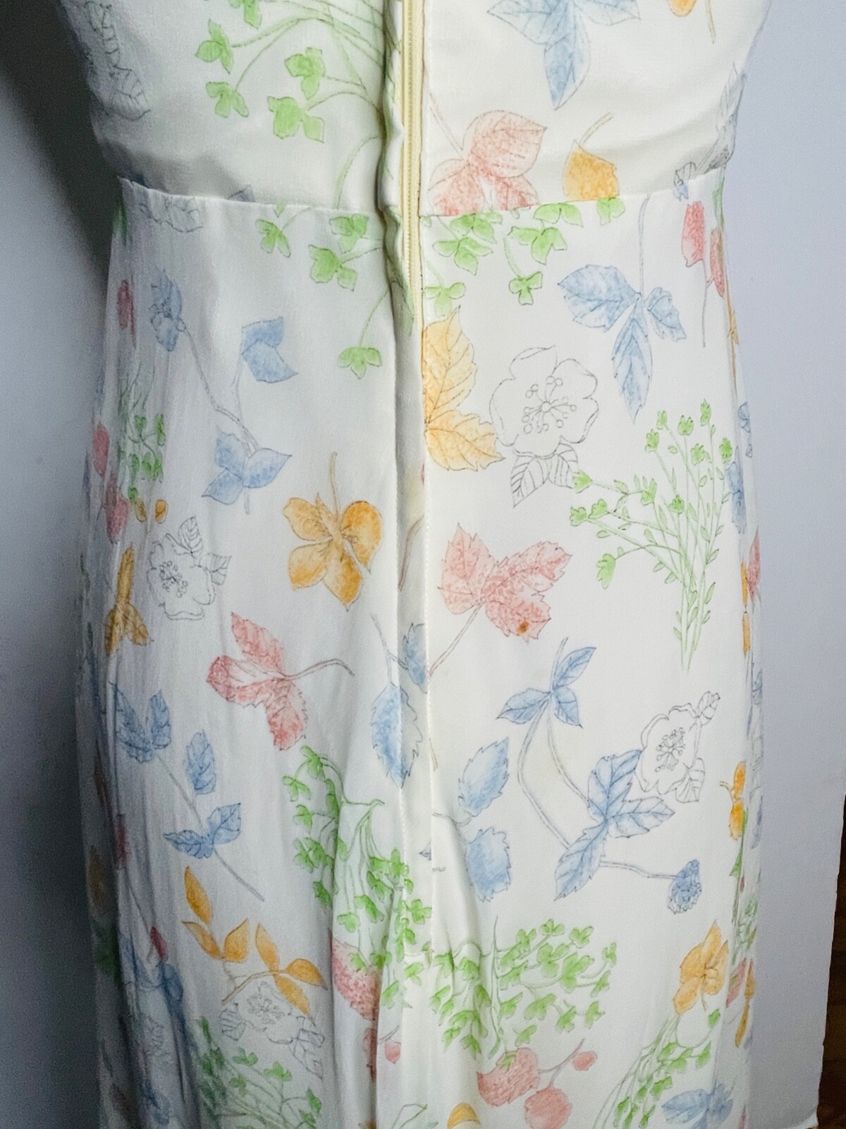 VTG 70’S IVORY BOHO DISCO FLORAL GARDEN PRINT CHIFFON MAXI DRESS GOWN*XS/S