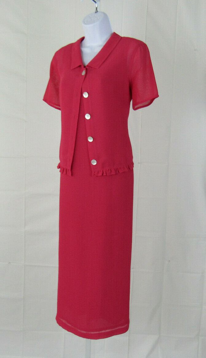 VTG 1970s PLAZA SOUTH PETITE DRESS & JACKET SIZE 6P POLY RASPBERRY MAGENTA