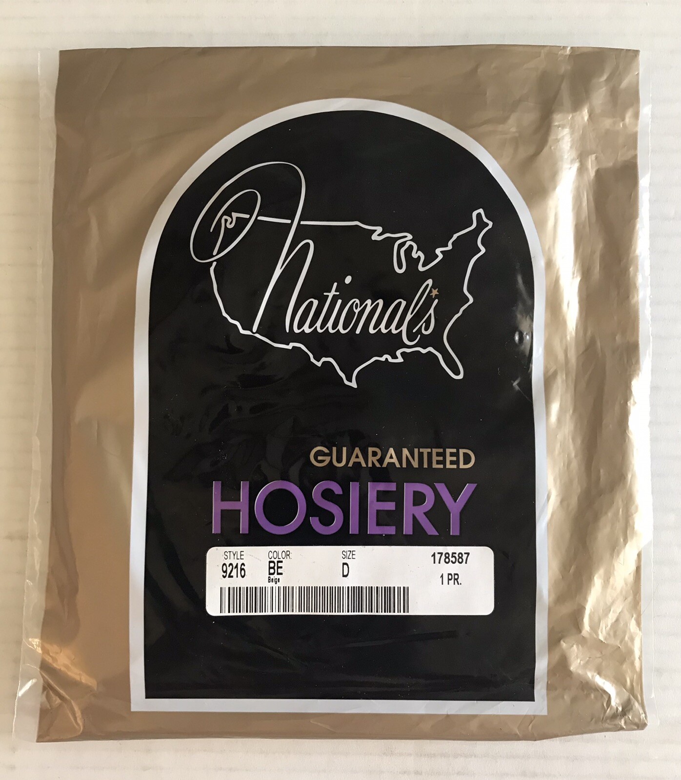 National’s Guaranteed Hosiery Style 9216 Beige Pantyhose Sz D 1 Pair