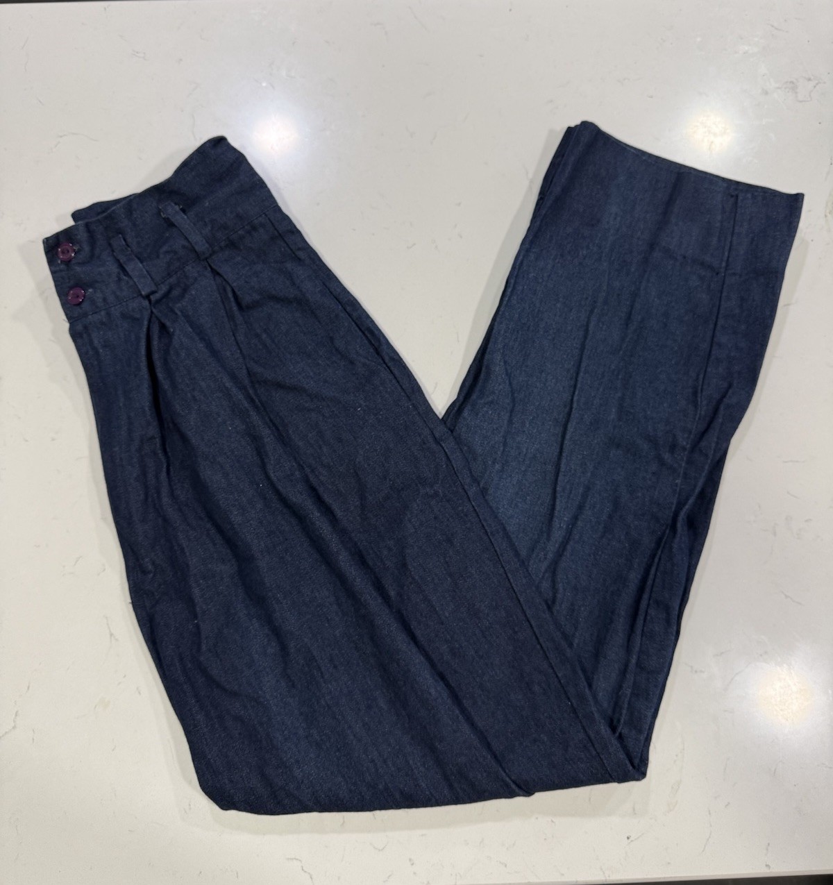 Vntg 1960/1970 Super High Waisted Wide Leg Dark Wash Jeans Waist 27 Hippy Disco