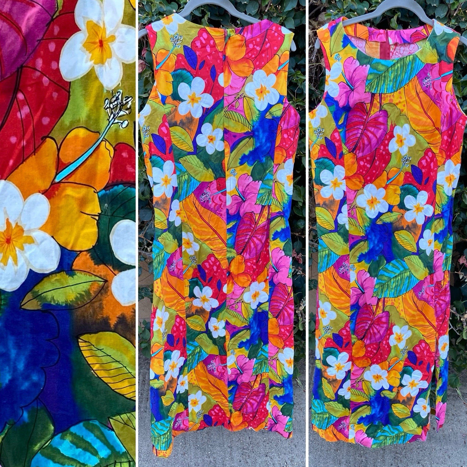 Vintage Dress Colorful Floral Tiki Aloha Hawaiian Style Maybbe Handmade Homemade