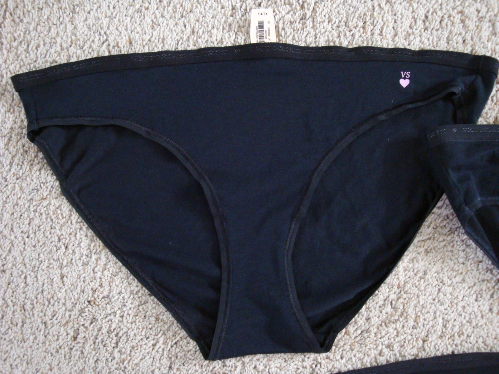 Lot of 3 Victoria’s Secret XL Vintage Black Cotton Logo Waist Bikini & Hiphugger