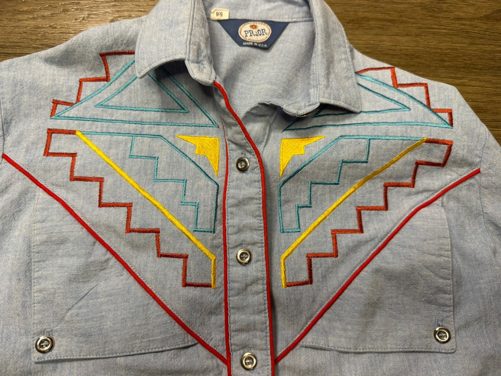 Vintage Prior Womans Long Sleeve Blue Button Up Shirt Western Embroidered 5/6