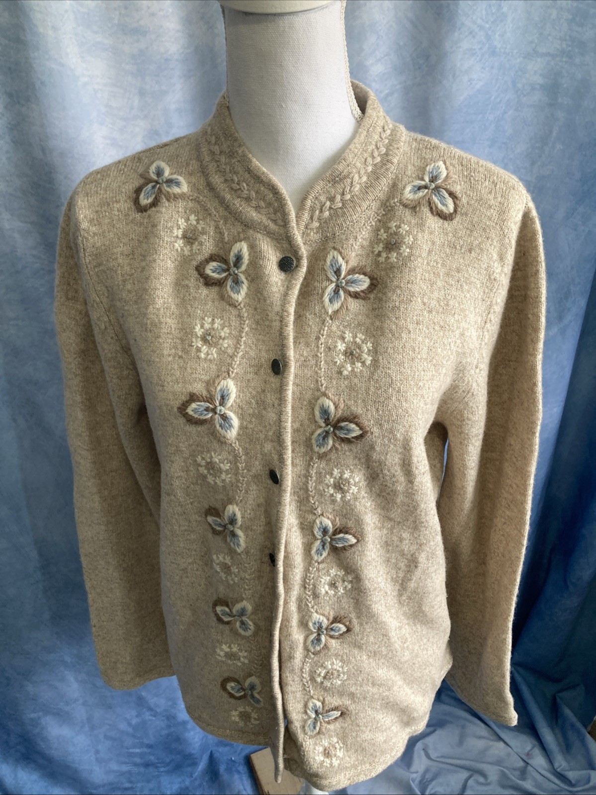 VTG 80s 90s Fieldgear Floral Embroidered Lambswool Cardigan XL Australia Grandma