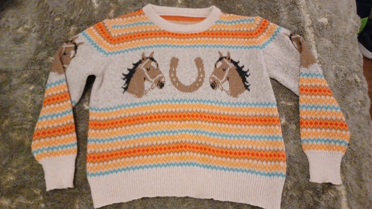 Women’s VINTAGE 70s Horse Knit Pullover Sweater – Size M