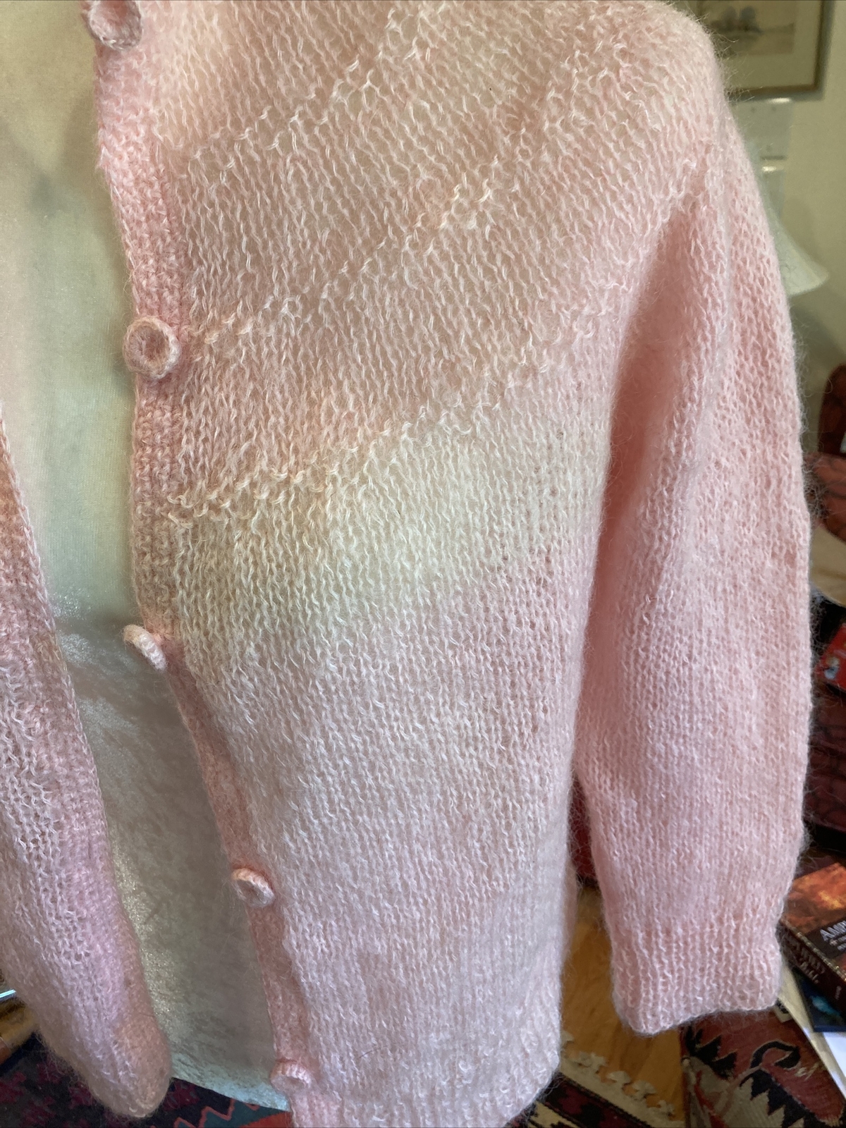Vintage 1950’s McMullen Import Pink Hand Knit Mohair Blend Cardigan Fab! Sz M